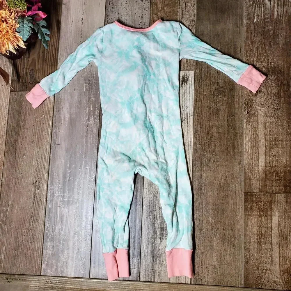 Kids Headquarters Blue Tie Dye Onesie Embroidered Sea Animals Toddler Girl Sz 2T